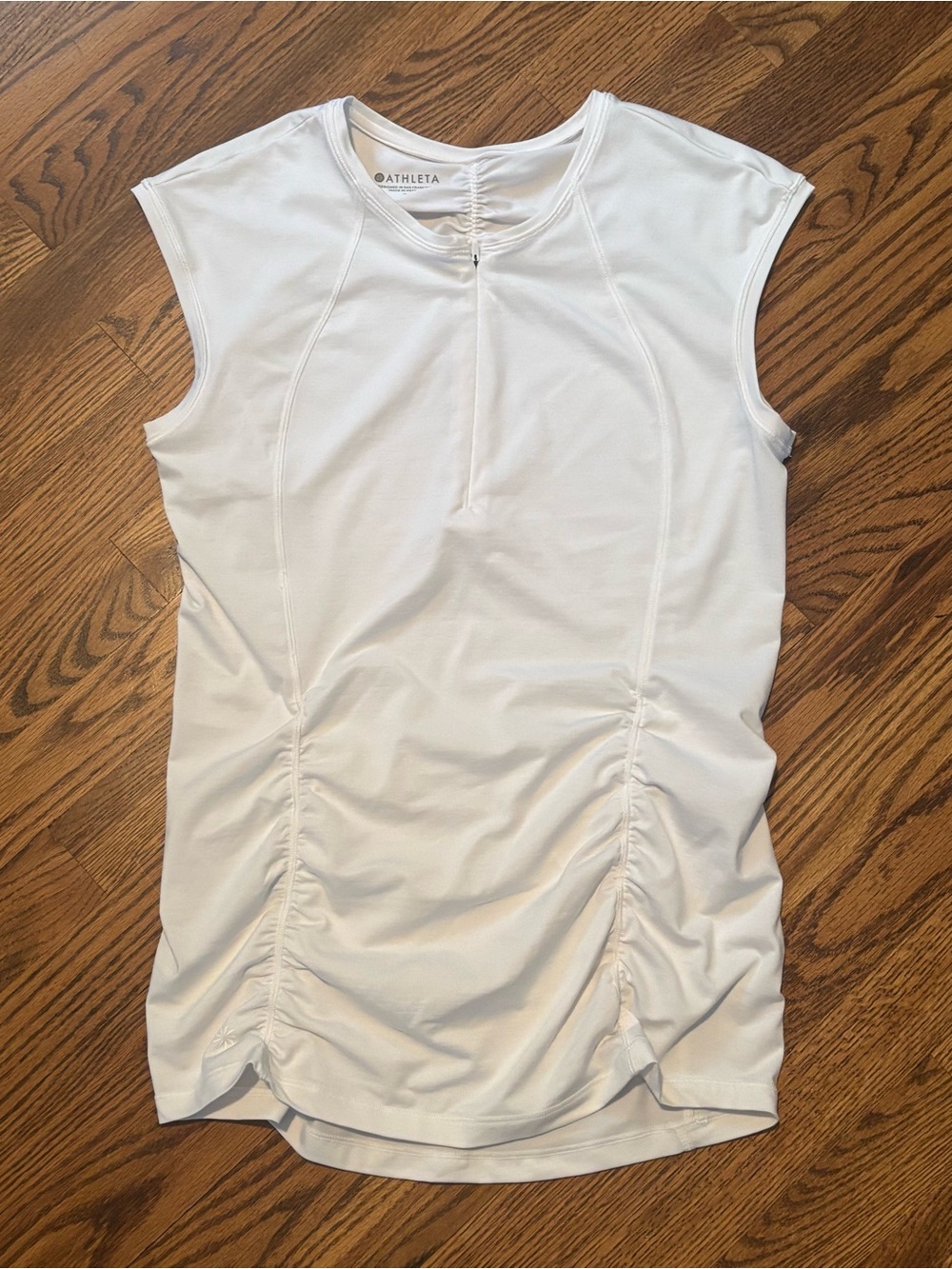 Athleta Pacifica Contoured 1/4 Zip Ruched Tank Top - White Small EUC